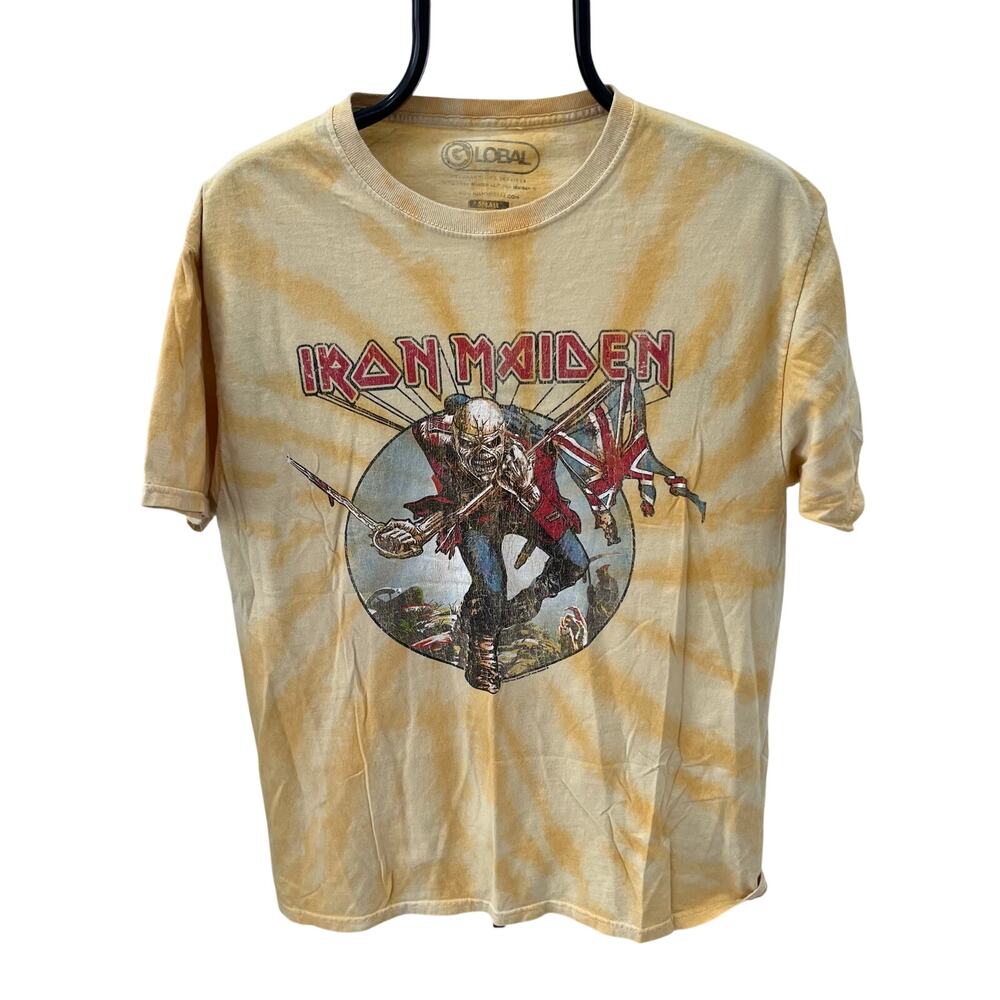 Global Iron Maiden "The Trooper" Yellow Tie-Dye Wash Graphic T-shirt ~ Adult SM